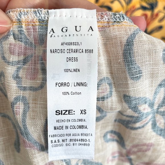 NEW Agua Bendita Narciso Ceramica Maxi Dress Linen Yellow Floral Bird Printed XS - Picture 4 of 12